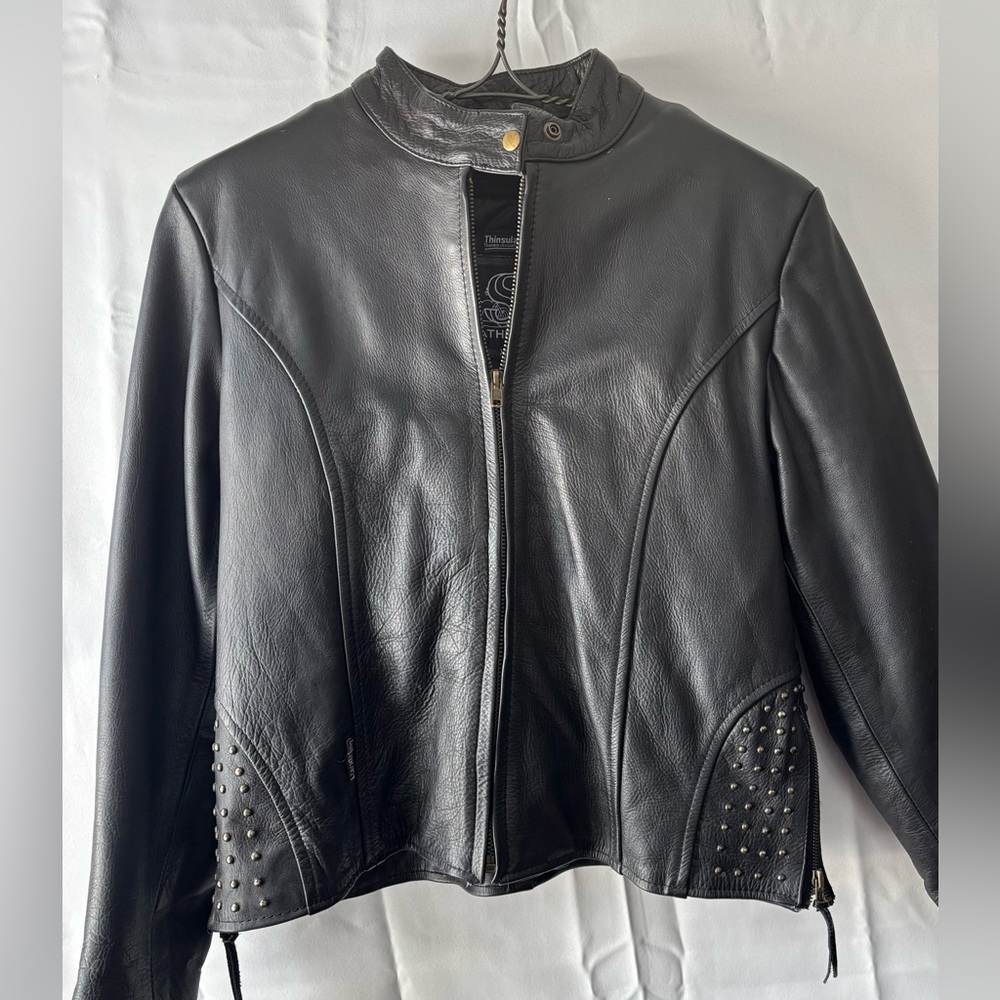 Leather King Black Studded Jacket XL w/ Thinsulate Liner
